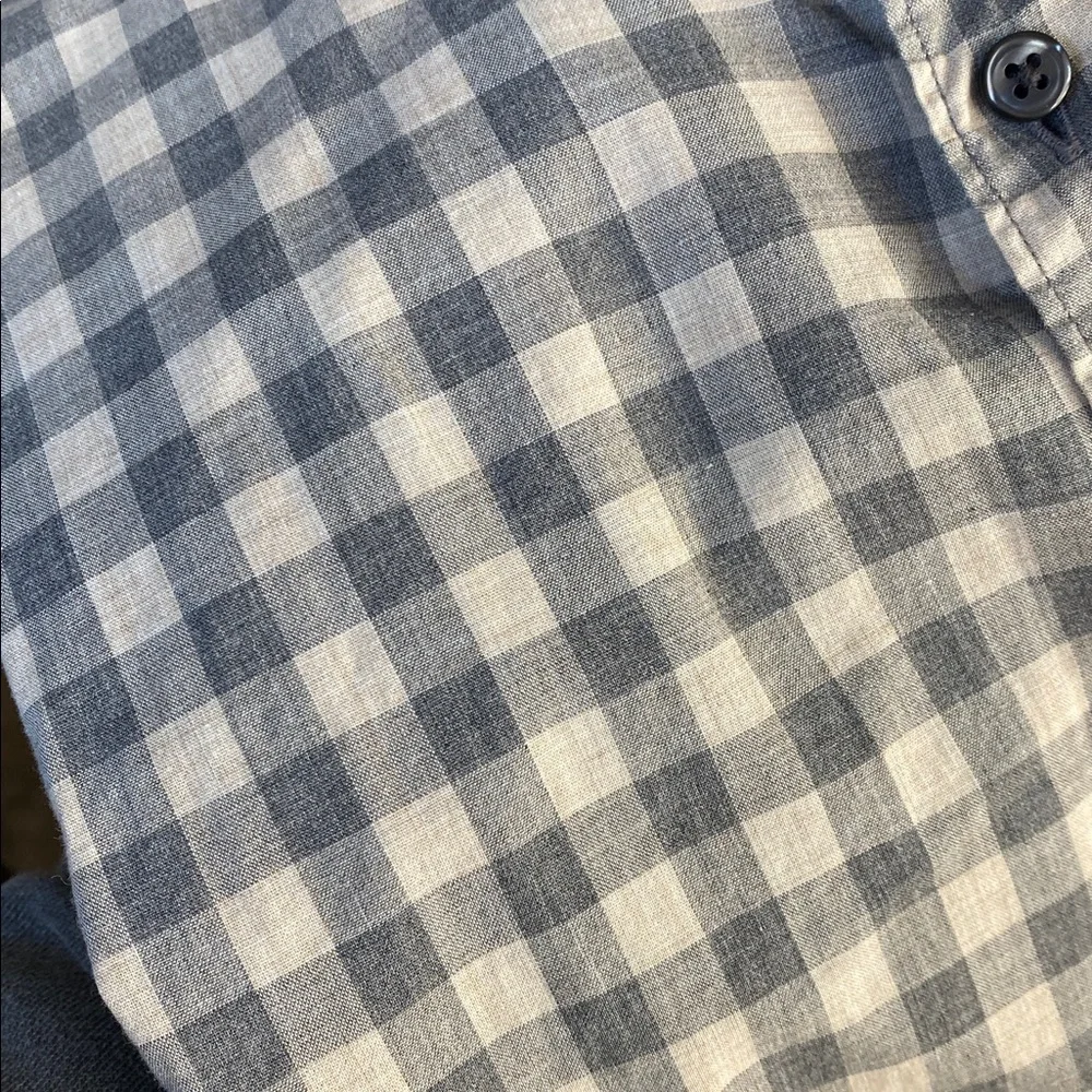 EUC Mens J. Crew Slim Plaid Button Down Sleeve Shirt, Cream & Gray Gingham, L